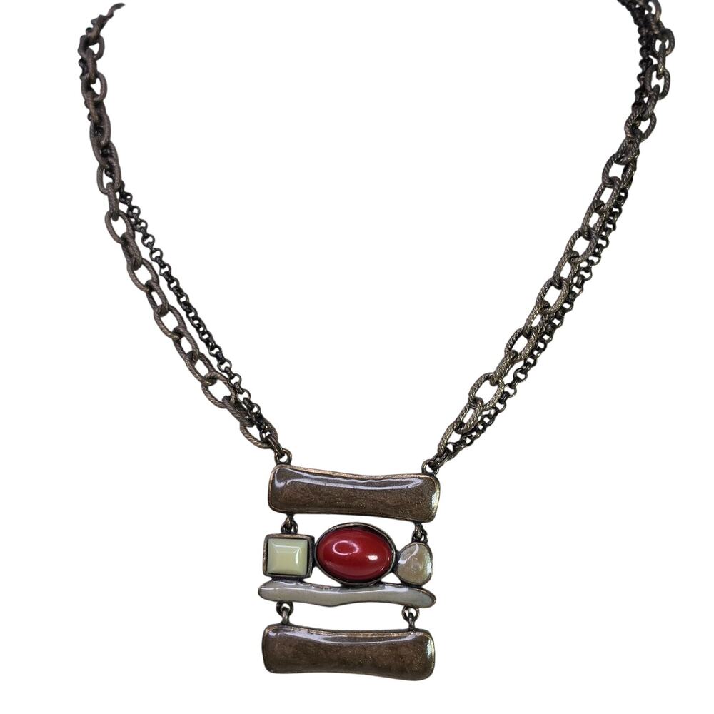 Vintage Necklace Chico's Multi Chain w/ Resin Beaded Pendant 19 Inch